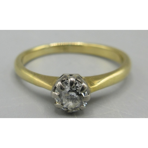 45 - Yellow metal solitaire ring set with brilliant cut diamond, approx. carat .25, no visible hallmarks,... 