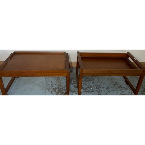 453 - Mid century White and Newton Ltd teak tray top two tier trolley on castors, W68.5cm D43cm H71cm, and... 