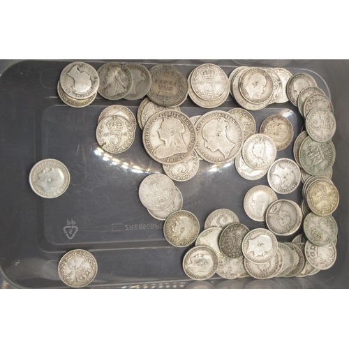 696 - Collection of Pre-1920 GB silver content coins to inc. 1899 Half-Crown, shillings, three pences, six... 