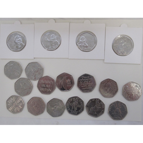 782 - Collection of 18 commemorative 50p's and a collection of Post-1947 5 shillings and other late c20th ... 