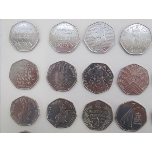 746 - Collection of 50 commemorative 50ps to inc. Benjamin Button, Battle of Hastings, Sherlock Holmes, Di... 