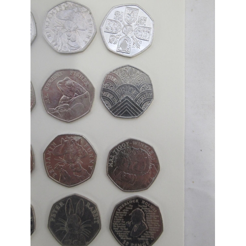 746 - Collection of 50 commemorative 50ps to inc. Benjamin Button, Battle of Hastings, Sherlock Holmes, Di... 