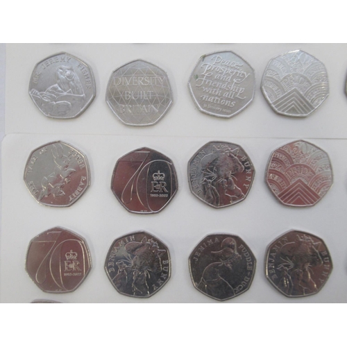 746 - Collection of 50 commemorative 50ps to inc. Benjamin Button, Battle of Hastings, Sherlock Holmes, Di... 