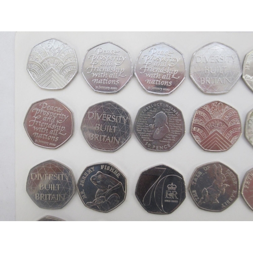 748 - Collection of 55 commemorative 50ps to inc. Diversity Built Britain, Beatrix Potter, The Tale of Pet... 