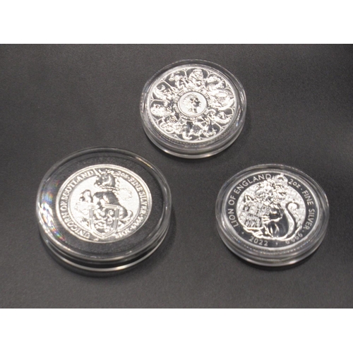 680 - 2021 The Queens Beasts 2oz fine silver £5 coin, 2018 Unicorn of Scotland 2oz fine silver £5 coin & 2... 