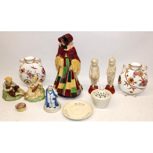 302 - Collection of ceramics, incl. a Leeds Pottery creamware basket and cover, H8.5cm; pair of Carlton WA... 