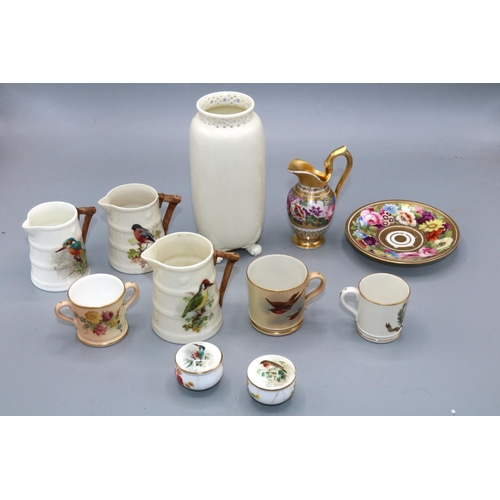 303 - Chamberlains Worcester miniature ewer and similarly decorated unmarked saucer, and a collection of R... 