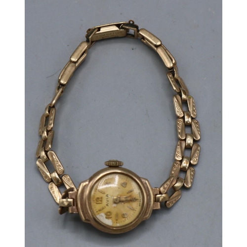 519 - Avia ladies 9ct gold wristwatch on 12ct rolled gold bracelet, signed silvered dial, B.W.C. case no. ... 