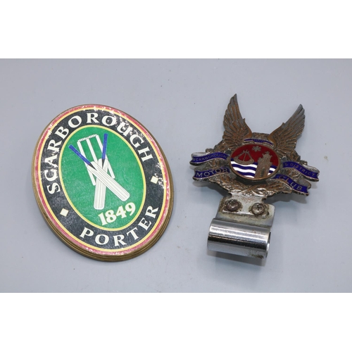 660 - Scarborough and District Motor Club chromed metal and enamel car badge, and a Scarborough Porter bee... 