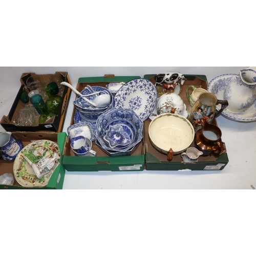 665 - Collection of blue and white transfer printed ceramics, incl. a Jamie Stuart Scotch jug, glassware, ... 