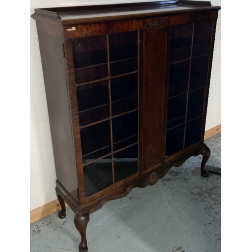 454 - George 111 style mahogany display cabinet, two glazed doors on cabriole legs with pad feet, W117cm D... 