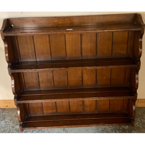 684 - Georgian style oak pot-board dresser, twin shelf back with two cupboards, W146cm D45cm H185cm, and a... 