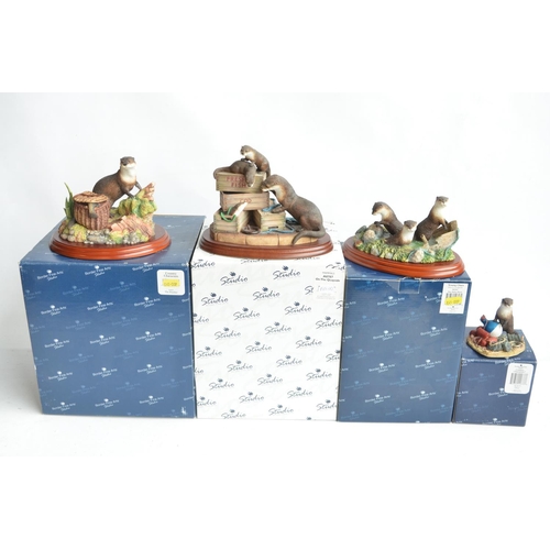 734 - Four boxed Otter sculptures from Border Fine Arts to include A1673 'Otter' (damaged/repaired, see ph... 