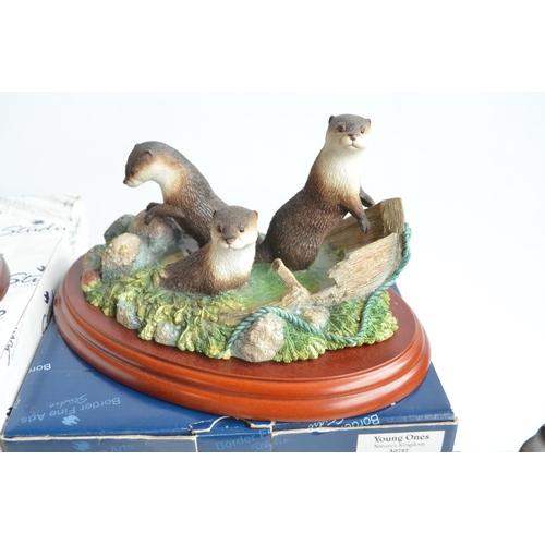 734 - Four boxed Otter sculptures from Border Fine Arts to include A1673 'Otter' (damaged/repaired, see ph... 