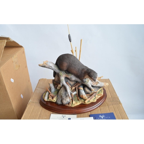 735 - Two large boxed limited edition Otter sculptures from Border Fine Arts to include B0704 'Early Morni... 