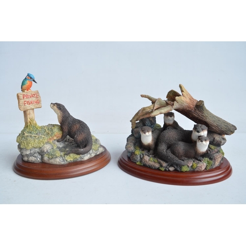 736 - Seven unboxed Otter sculptures from Border fine Arts to include large scene CA728 'Tranquil Waters' ... 