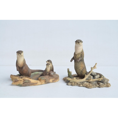 736 - Seven unboxed Otter sculptures from Border fine Arts to include large scene CA728 'Tranquil Waters' ... 