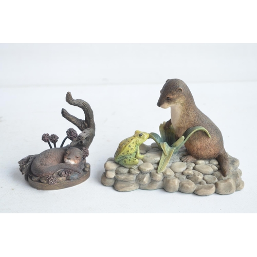 736 - Seven unboxed Otter sculptures from Border fine Arts to include large scene CA728 'Tranquil Waters' ... 