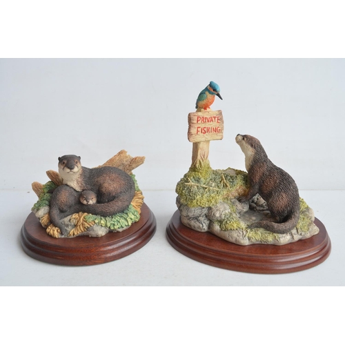 733 - Ten unboxed sculptures from Border Fine Arts, 9 Otter related to include large B0097 'Snow Slide' (W... 