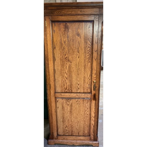 447 - Good quality George 111 style oak hall wardrobe, with fielded panel door, on bracket feet, W87cm D42... 