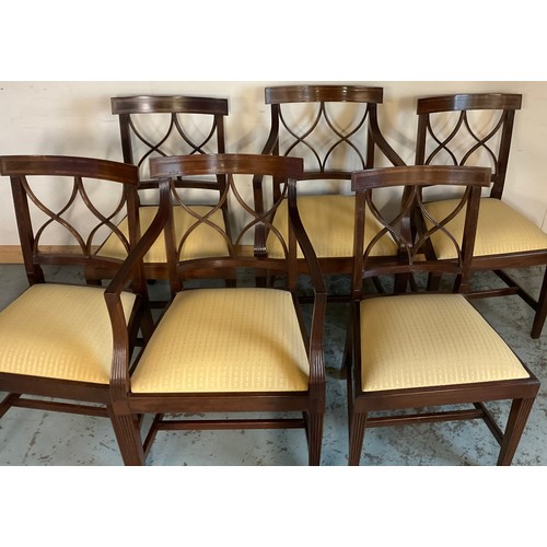 681 - Set of six (4+2) Georgian style mahogany dining chairs, X framed backs and drop in upholstered seats... 