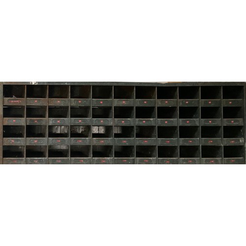 796 - Industrial metal cabinet with pigeon hole compartments, L125cm