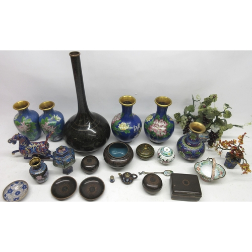 194 - 20th Century cloisonne vase, H40cm and other cloisonne ware