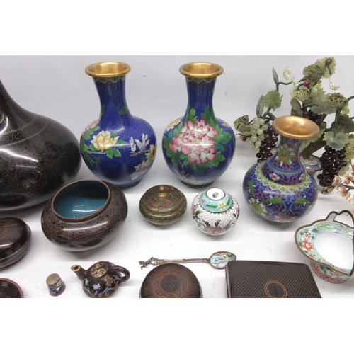 194 - 20th Century cloisonne vase, H40cm and other cloisonne ware