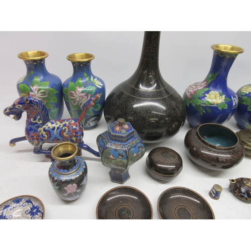 194 - 20th Century cloisonne vase, H40cm and other cloisonne ware