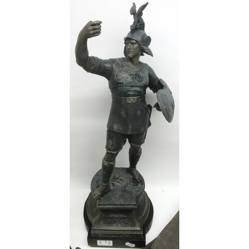 272 - Collection of metalware etc. to include statue of a Roman soldier H56cm (missing spear), two brass h... 