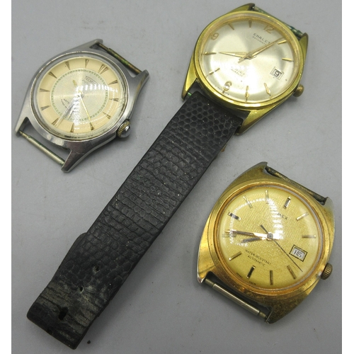 503 - Chalet gold plated automatic wristwatch with date, signed silver sunburst dial, Arabic and baton ind... 