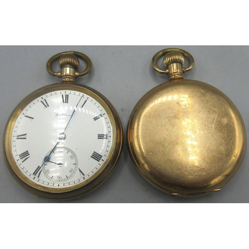 505 - Royal rolled gold hunter keyless pocket watch, signed white enamel Roman dial, subsidiary seconds, D... 