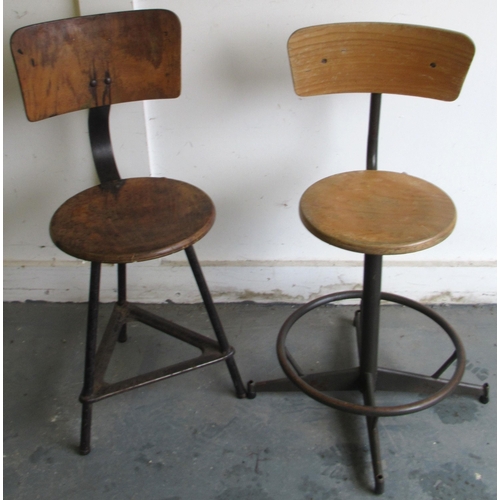 456 - Two industrial machinist stools, one with adjustable height seat, H90cm