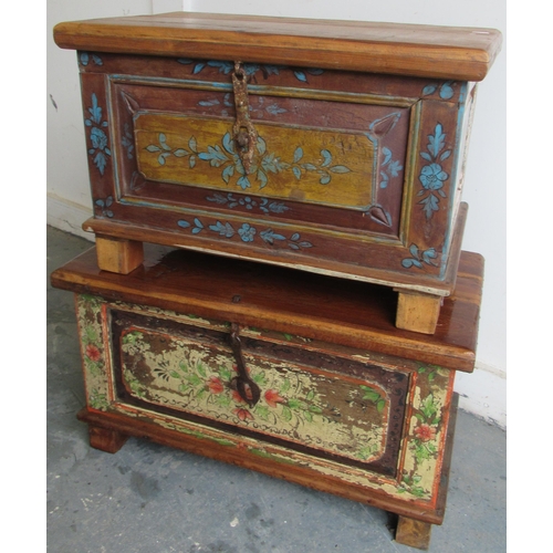 461 - Two Indian painted hardwood chests / blanket boxes, max W74cm, max H43cm