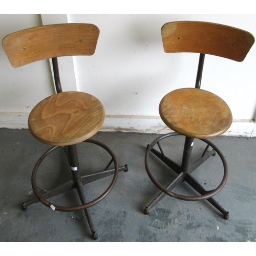 798 - Pair of industrial machinist chairs, with adjustable seats, H88cm