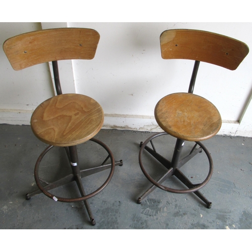 798 - Pair of industrial machinist chairs, with adjustable seats, H88cm