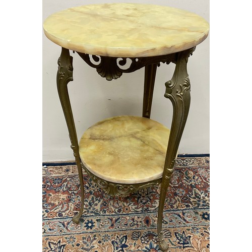 438 - Gilt metal and green onyx two tier occasional table, H75cm