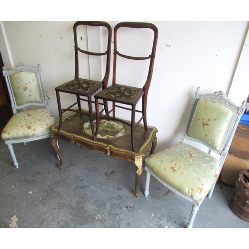 466 - Pair of 19th century french painted salon chairs, painted occasional table and a pair of 19th centur... 