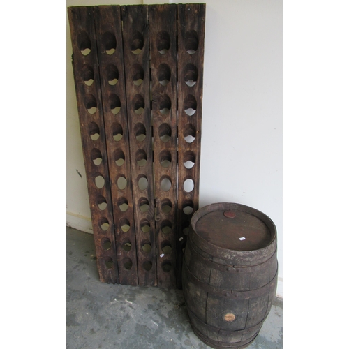 473 - Half riddling champagne/ wine rack, H148cm and coopered wine barrel