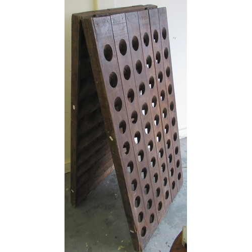 474 - Large Taillet hardwood riddling champagne/wine rack, dated 1972