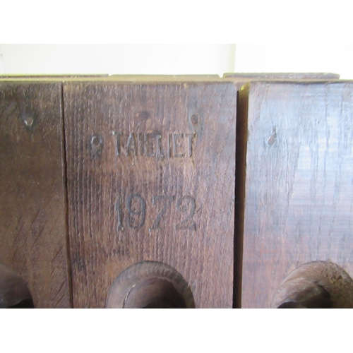 474 - Large Taillet hardwood riddling champagne/wine rack, dated 1972