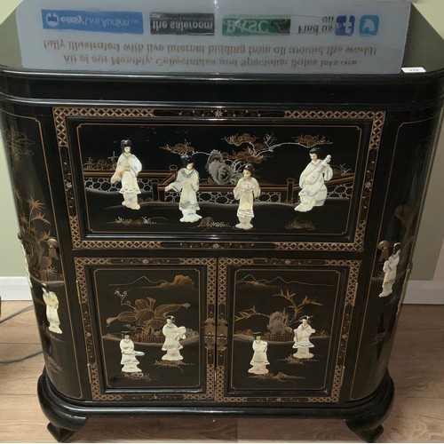 210 - Late 20th century Chinese lacquered drinks - cocktail cabinet, painted and applied decoration, W92cm... 