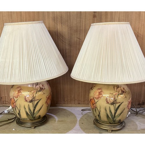 685 - Pair of Chinese style table lamps with globular bodies and pleated shades, H76cm max (2)