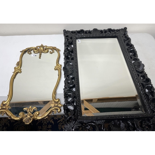 202 - 20th Century Victorian style bevel edged mirror, W90cm H60cm and another mirror (2)