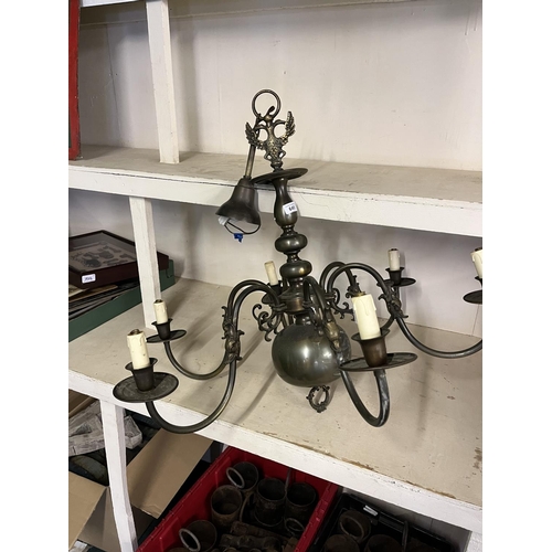 649 - Phil Daniels Collection - Vintage Flemish style brass six-branch chandelier, H85cm approx.