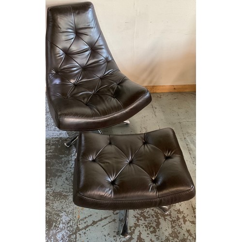 433 - Designer swivel chair and stool upholstered in buttoned brown faux leather (2)