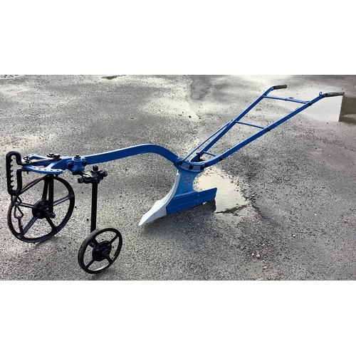 824 - Ransomes bantam senior dbl wheeled single furrow plough in painted blue finish