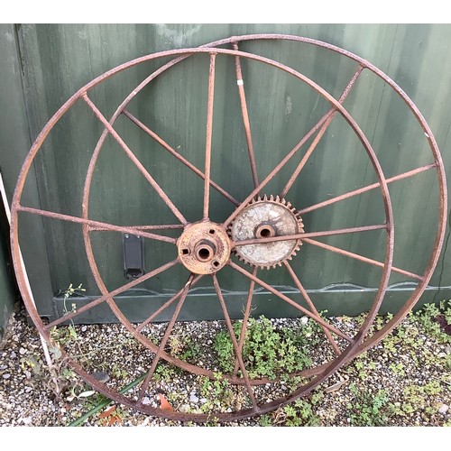 819 - Pair of cast metal large driving wheels by Alfred Royal of Doncaster