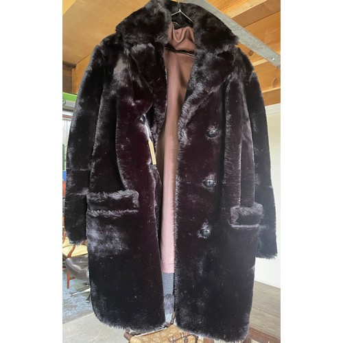 264 - Three jackets - long women's sheepskin 8-10, black short women's fur coat 10-12, men's small sheepsk... 