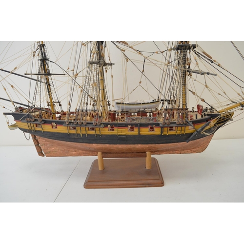 1320 - Attractive well built and finished wooden plank on frame built 1/64 scale 3 masted frigate HMS Snake... 